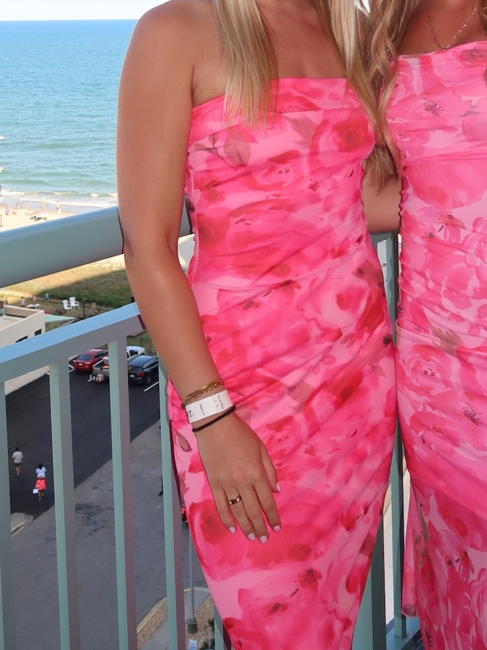 Pink Floral Strapless Maxi Dress